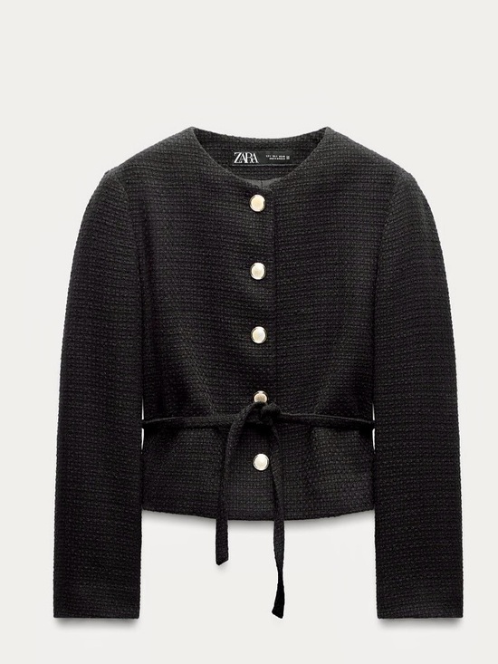 Zara Jackets & Blazers - Zara NWT Textured Black tie Belted blazer cardigan Jacket with Gold Buttons